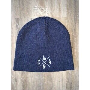 CDA Coeur D’Alene Navy Blue Knit Beanie Ski Cap Idaho Resort Snowboarding EUC